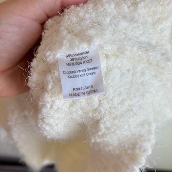 Show Me Your MuMu Women’s Crop Knubby Knit Sweater In White Eyelash NEW Large - Picture 6 of 6